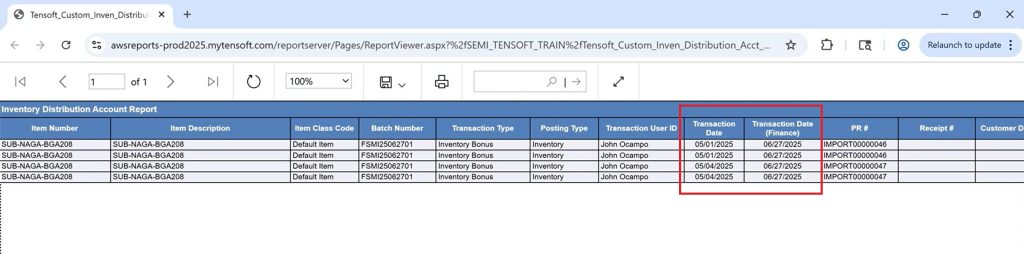 Inventory Dustribution Account Report
