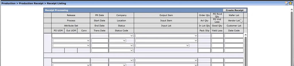 SemiOps Receipt Listing